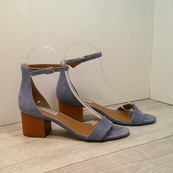 Steve Madden Shoes - Steve Madden Blue Suede Women's Irenee Ankle Strap Block-Heel Sandals Size  6 M